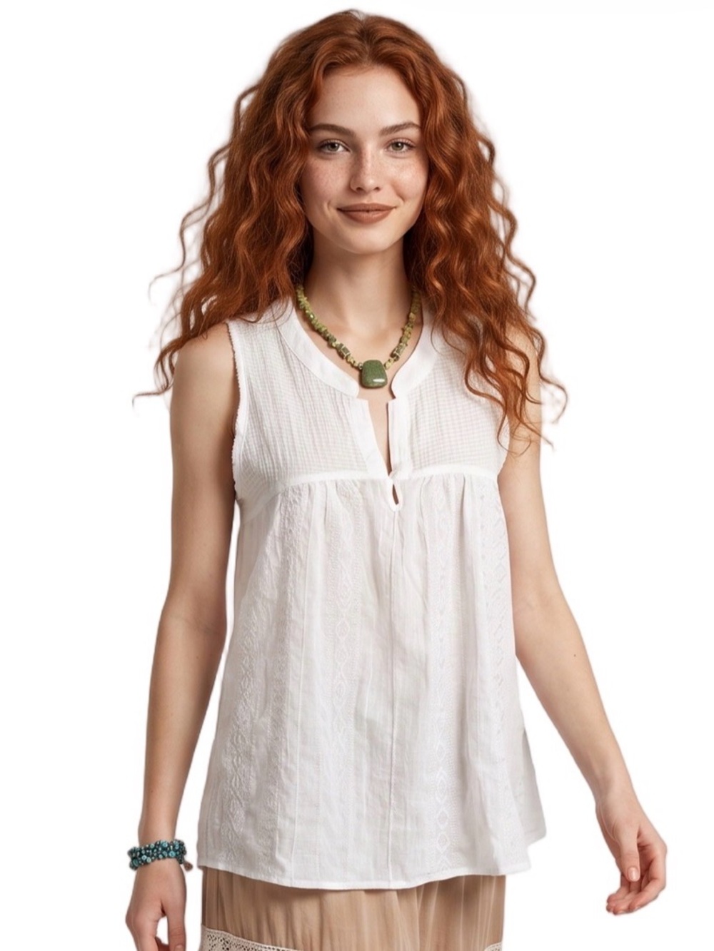 MYSTREE boho cotton tank Scoop neck sleeveless Open back Relaxed fit Breezy Cool
